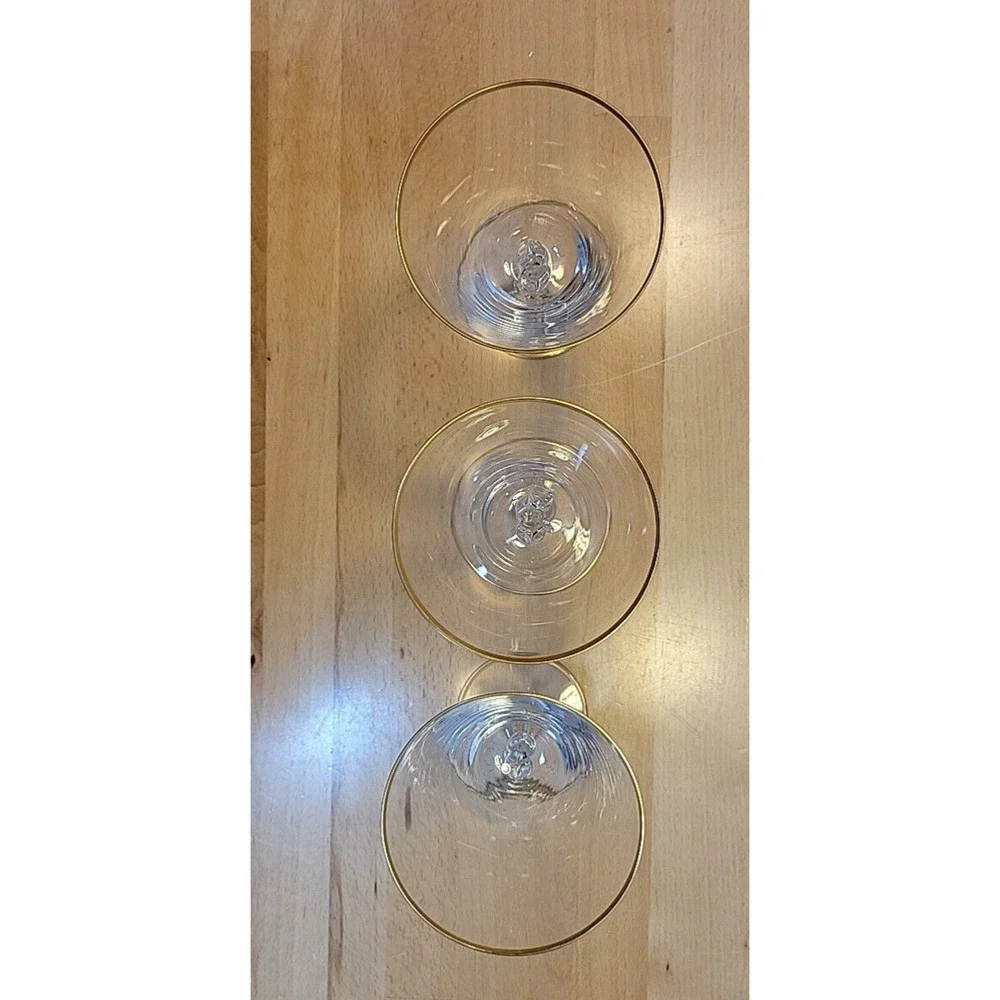 3 Vintage Fostoria Ambassador Water Glass Goblet Gold Trim Stem 6065 6”